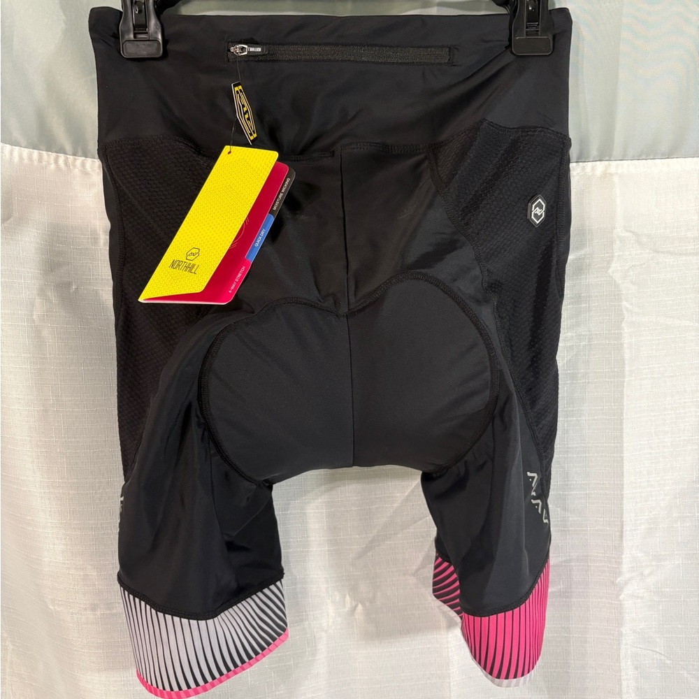 Women's Black Bike Shorts with Pink Accent - Padded Cycling Shorts